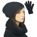 Komplet zimowy damski czapka, komin i rękawiczki - czarny
